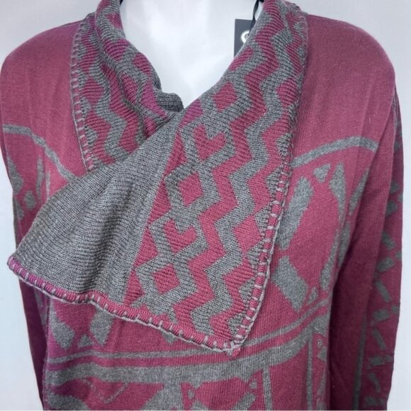 Melissa Nepton Burgundy Grey Cardigan Sweater Open Front Drape - Picture 6 of 12